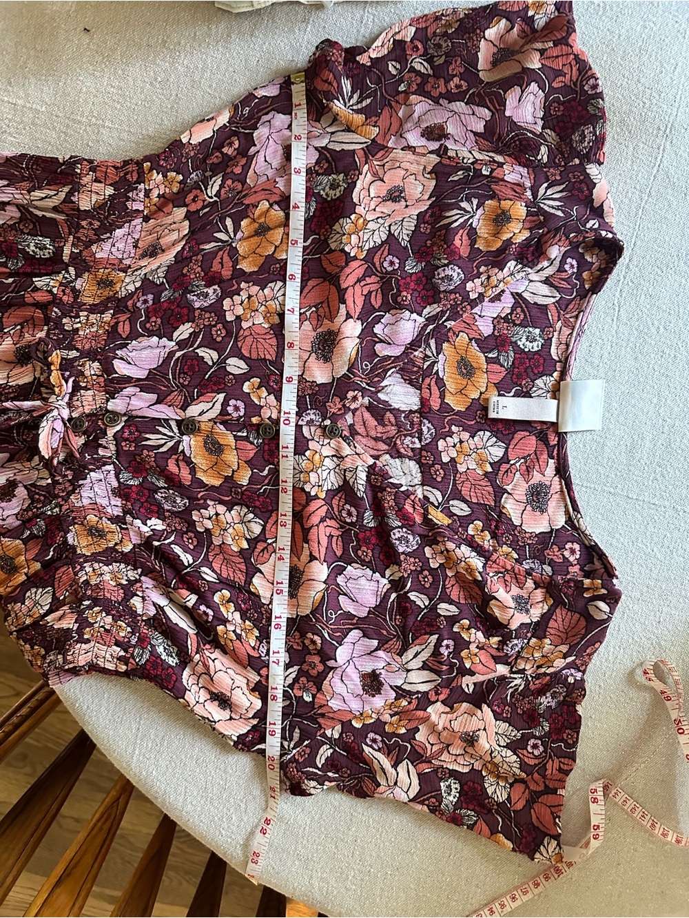 Knox Rose Plum Floral Midi Dress V-Neck Button Front Boho Flowy Size L - Picture 7 of 7